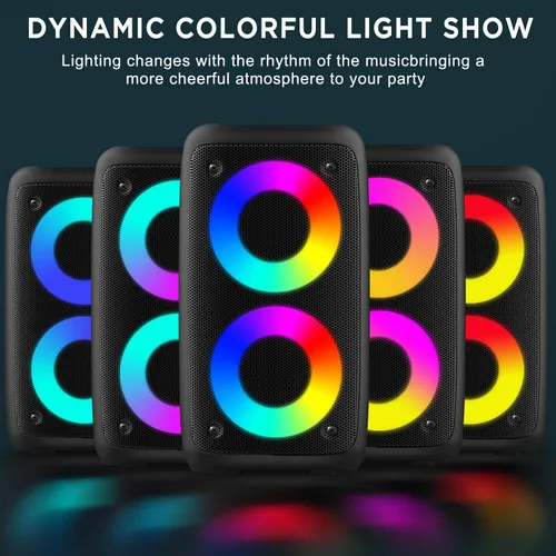 Vista 5 de Altavoz Bluetooth portátil, máquina de karaoke para adultos y niños, con luces fuertes y grandes, sistema de altavoces Dj/PA recargable con tarjeta