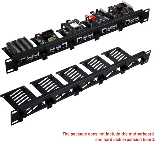 Vista 5 de GeeekPi 19 pulgadas 1U Rack Mount para Raspberry Pi 5/4B/3B+/3B, con soportes frontales extraíbles, compatible con gabinetes de servidor de 19