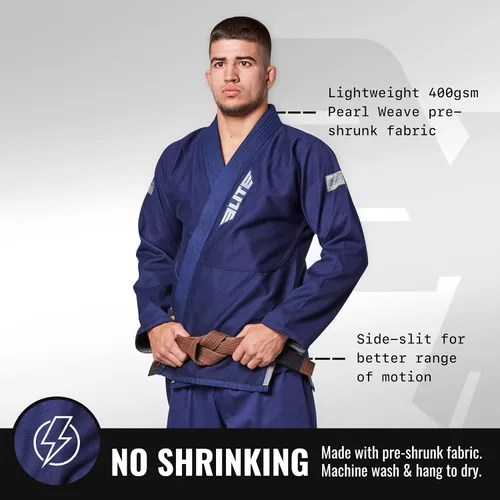 Vista 2 de Elite Sports Kimono para hombres aprobado por la IBJJF (Federación Internacional de Jiu Jitsu Brasileño) de tela pre-encogida para Jiu Jitsu
