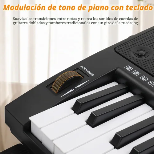 Vista 4 de GLARRY - Juego de teclado eléctrico de 61 teclas de tamaño completo para principiantes, niños, teclado de música portátil con banco de piano