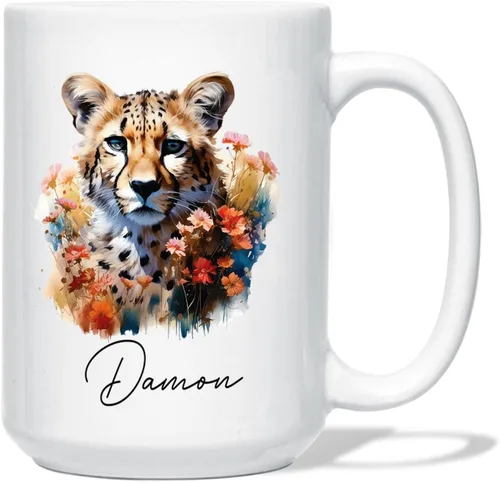 Vista 22 de Taza de café de oso – Regalo personalizado para amantes, taza de té de animales salvajes con flores, regalo de cerámica personalizado para amantes