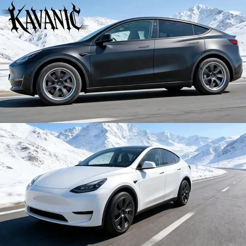 Vista 7 de KAVANIC 4 piezas de cubierta de rueda Compatible con Tesla Model Y 19 pulgadas 2020-2024 ABS tapacubos estilo cuchilla negro mate Compatible