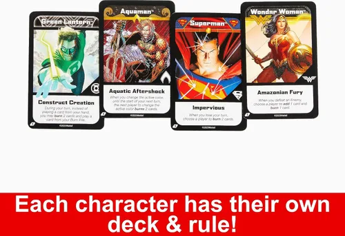 Vista 3 de Mattel Games UNO Ultimate DC - Juego de cartas para niños, fanáticos, adultos y noche familiar con 4 barajas de personajes, 4 cartas coleccionables