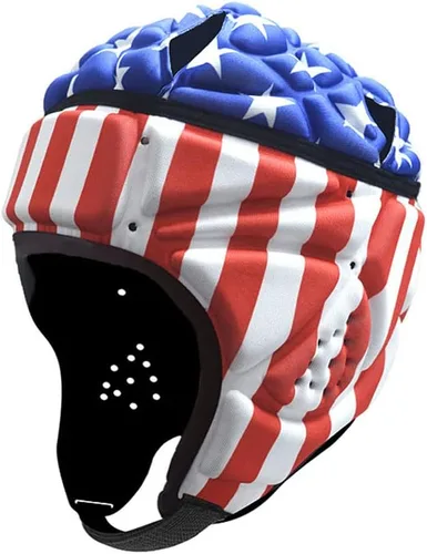 Vista 11 de Casco de rugby ajustable, suave acolchado para fútbol, gorra británica anticolisión con correa para la barbilla, protector de cabeza de fútbol, Negro