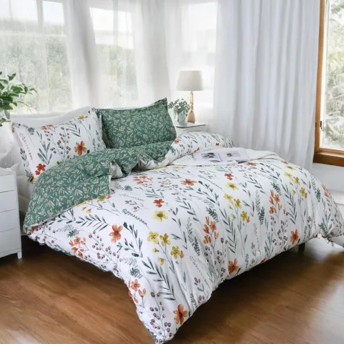 Vista 36 de Helthep Funda de edredón floral tamaño Twin, 100% algodón, con estampado de flores rosas, funda de edredón vintage botánica con hojas verdes, funda