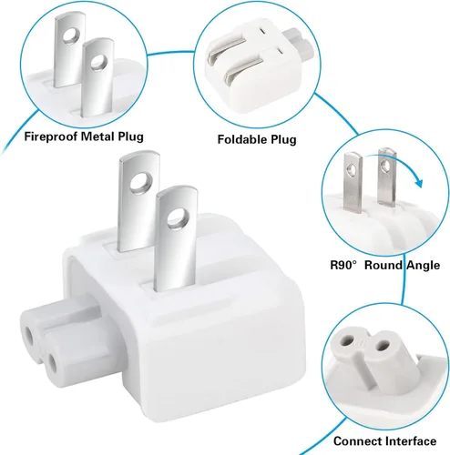 Vista 2 de Adaptador de pared para Mac, cable de carga Duckhead de EE. UU., cabezal de pato estándar para MacBook, iBook, iPhone, iPod adaptador de corriente