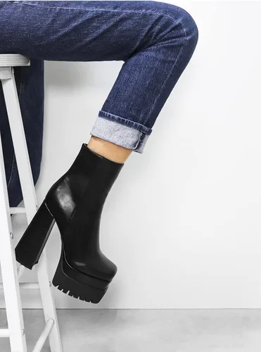 Vista 5 de Eldof Botas de plataforma para mujer con tacón alto grueso, botas con cremallera lateral