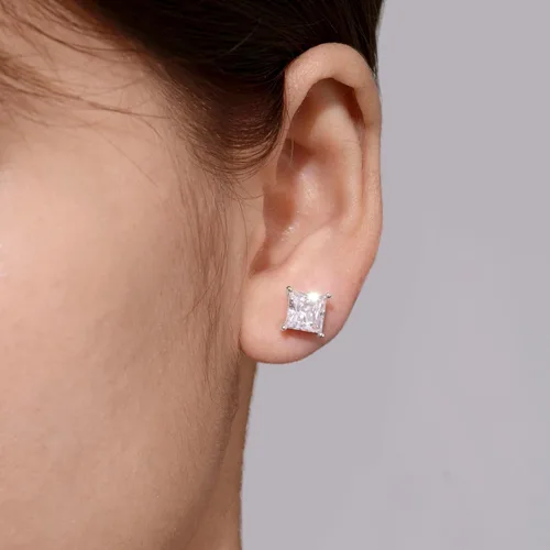 Vista 8 de Tienda Collection Plated Sterling Silver Stud Earrings set with Princess Brilliant Cut Infinite Elements Cubic Zirconia