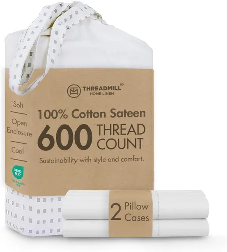 Vista 11 de Threadmill Home Linen Fundas de Almohada Estándar - 100% Algodón Natural 600 Número de Hilos, Juego de 2 Fundas de Almohada Damasco Gris Oscuro