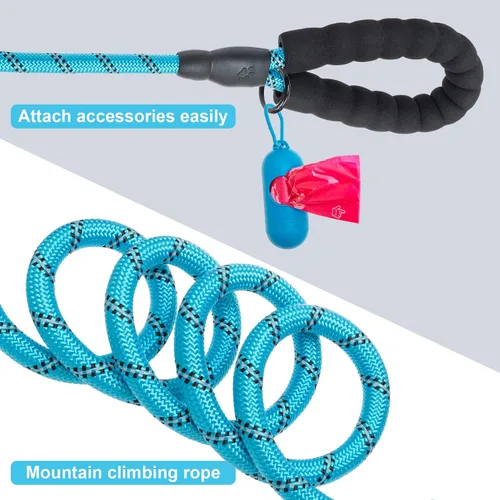 Vista 6 de BEAUTYZOO Paquete de 3 correas de cuerda resistente para perros, correa de nailon para mascotas de 6 pies con hilo reflectante, mango acolchado