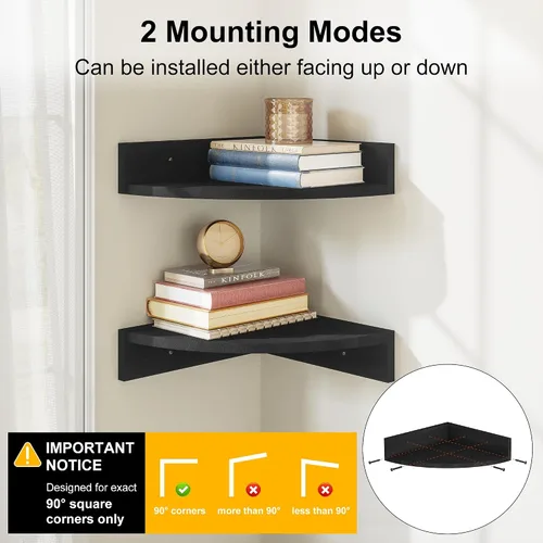 Vista 5 de Alsonerbay Estante esquinero negro para montaje en pared, juego de 3 estantes flotantes para almacenamiento y exhibición de pared, estantes