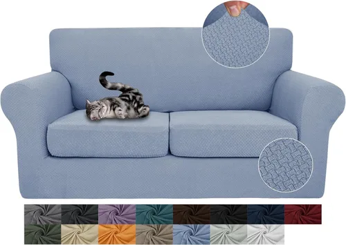 Vista 9 de JIVINER Fundas de sofá de 3 piezas para sofá de 2 cojines, funda elástica para sofá con 2 fundas de cojín de asiento extra grandes, fundas de sofá