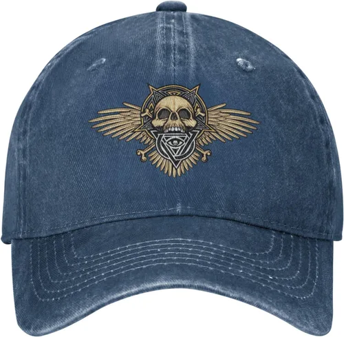 Vista 2 de Sombrero de vaquero de moda para hombre y mujer, ajustable para cuatro estaciones, gorra de béisbol del infierno con ángel, azul marino, Azul marino