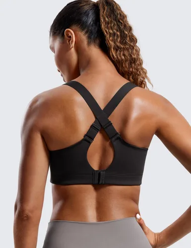 Vista 2 de CRZ YOGA Brasier deportivo de alto impacto con cremallera frontal para mujer, copa moldeada, sin varillas, para entrenamiento, yoga, con correas