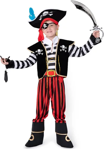 Vista 2 de Spooktacular Creations Disfraz de capitán feroz pirata con accesorios para fiestas temáticas infantiles, Halloween