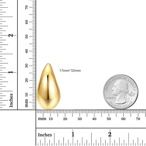 Vista 6 de Aretes de aro gruesos, chapados en oro de 18 quilates, aretes de lágrima de lágrima ligeros para mujer, chapado en oro, No es una piedra preciosa