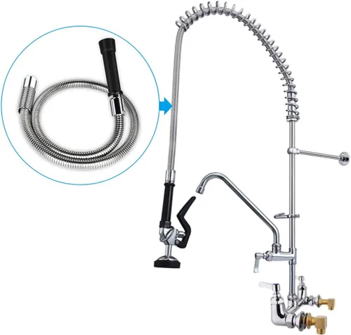Vista 2 de COOLWEST Manguera flexible de acero inoxidable de 44 pulgadas con mango negro resistente al calor para reemplazo de rociador de platos de grifo