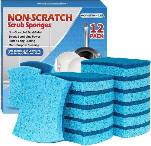 Vista 8 de Esponja natural para platos, paquete de 48, esponja exfoliante antiarañazos, esponja ecológica multiusos de fibra de sisal de cocina, esponja