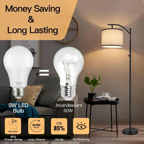 Vista 3 de OUTON Bombilla LED A19 con control remoto, bombilla LED eficiente de 9 W (equivalente a 60 vatios), 810 LM, regulable, 3000K-6000K, base E26