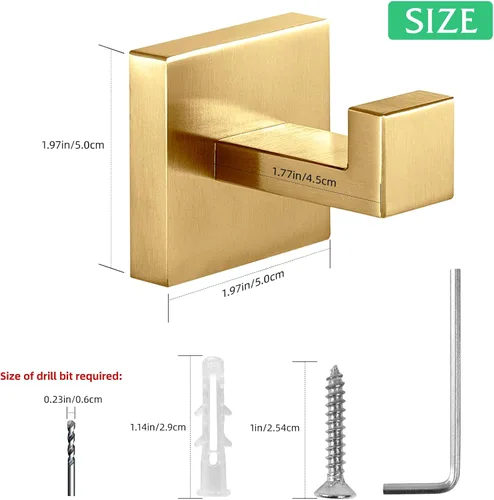 Vista 6 de Ganchos para Toallas de Acero Inoxidable de Servicio Pesado, Ganchos Cuadrados para Bata Montados en la Pared para Baño, Cocina, Dormitorio, Hotel
