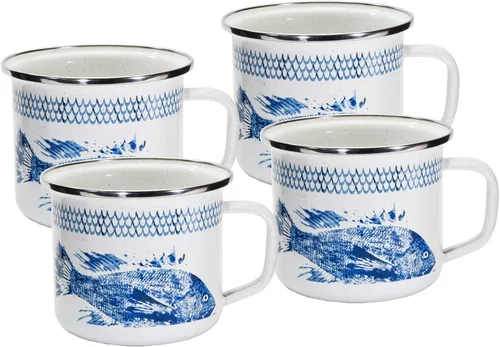 Vista 11 de Golden Rabbit Enamelware - Tazas grandes de café o té, 24 onzas, cangrejo azul, juego de 4