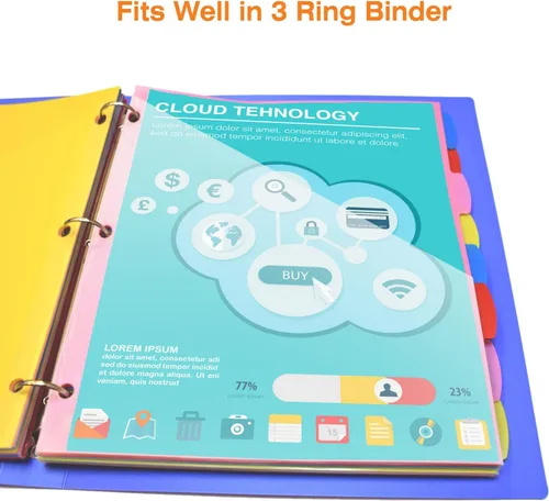 Vista 5 de WOT I Separadores duraderos de 8 pestañas para carpeta con bolsillo transparente - 1 juego, separadores reutilizables de plástico para carpeta de 3