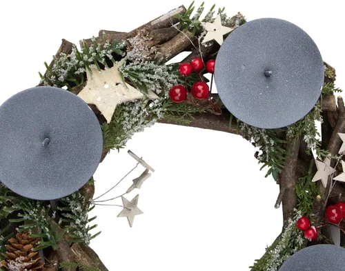 Vista 3 de 12" Piñas de pino y bayas con estrellas Portavelas votivo de Navidad