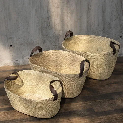 Vista 4 de GOMERO - Canasta de palma hecha a mano, ecológica, fabricada con materiales biodegradables, perfecta para usar como decoración, como cesta