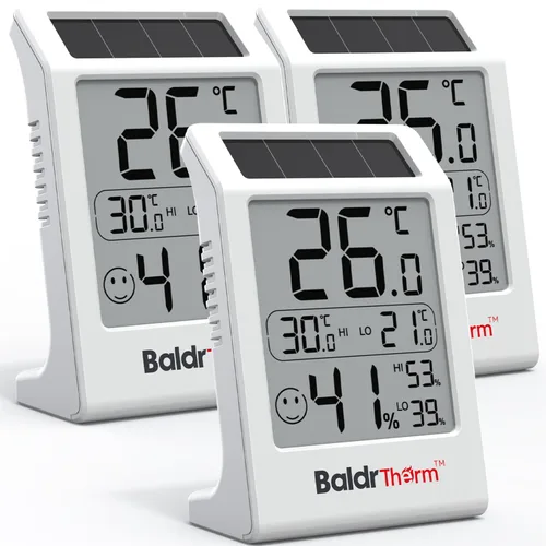 Vista 10 de BaldrTherm Room Thermometer Indoor, Humidity Meter, 2026 Upgrade Backlit Digital Humidity&Temperature Monitor Solar Powered MAX MIN Record