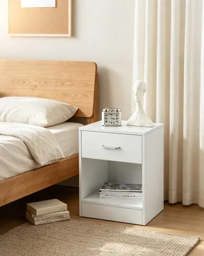 Vista 6 de Karl home - Juego de 2 mesitas de noche de madera blanca, moderna para dormitorio Wood Bedside Table Set with Open Storage Shelf, Multi-scene