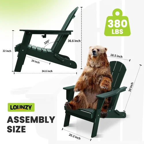 Vista 3 de LOUNZY Juego de 8 sillas plegables Adirondack, color verde