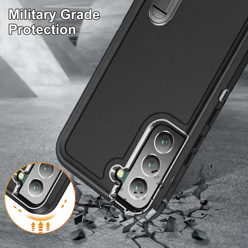 Vista 4 de Funda para Samsung Galaxy S22 Plus con función atril de 3 capas de grado militar, funda protectora de silicona resistente a prueba de golpes