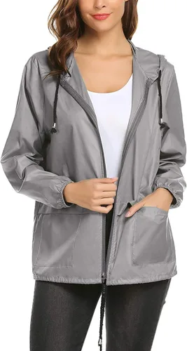 Vista 4 de LOMON Chaqueta impermeable ligera para mujer rompevientos con capucha para exteriores