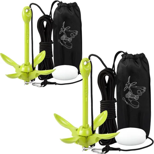 Vista 12 de Lounsweer Paquete de 2 anclajes de kayak marino de 1.5/3.5 libras, kit de anclaje plegable para barco, kayak, pesca, accesorios para botes pequeños