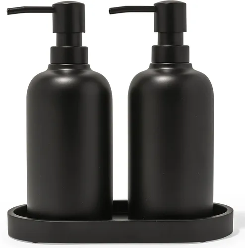 Vista 12 de Dispensador de jabón cuadrado de resina negro mate de 15 onzas para cocina