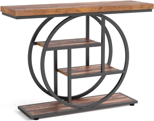Vista 8 de LITTLE TREE Mesa consola, mesa de entrada de 4 niveles, mesa de sofá industrial de 41.3 pulgadas para sala de estar, mesa de pasillo de vestíbulo