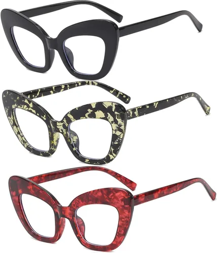 Vista 11 de Paquete de 3 lentes de lectura con bloqueo de luz azul, lentes de lectura con marco de ojo de gato para mujer