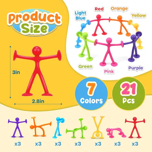 Vista 2 de OleOletOy Juguetes Fidget de Succión para Niños: Paquete de 21 Juguetes de Personas con Ventosa - Juguetes Fidget a Granel Juguetes de Caja
