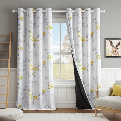 Vista 17 de Beauoop Cortinas Florales 100% Opacas de 54 Pulgadas de Largo, 2 Paneles para Dormitorio, Sala de Estar, Azul Gris y Blanco con Patrón de Flores