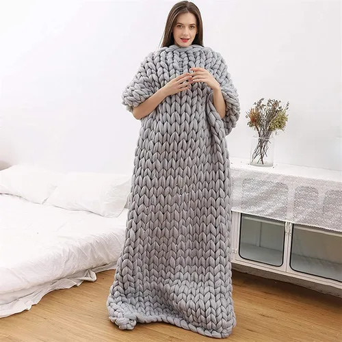 Vista 7 de XWCG Manta de punto grueso hecha a mano, suave, acogedora y cálida, manta de punto de lana gruesa para sofá, manta de moda para sofá, manta de yoga
