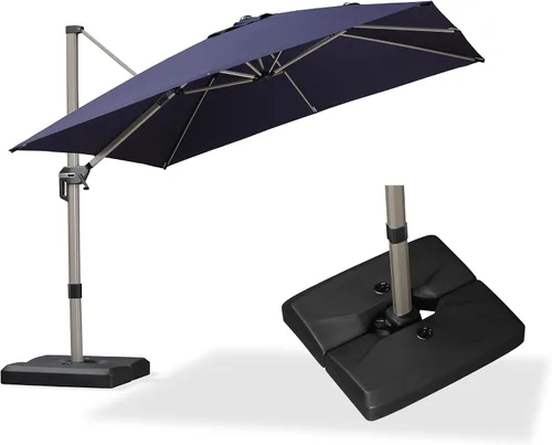 Vista 33 de PURPLE LEAF Sombrilla de patio de 9 x 11 pies con base, sombrilla voladiza rectangular para exteriores con marco champán y rotación de 360°