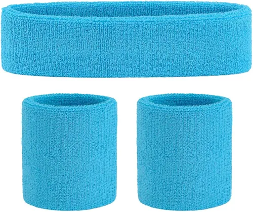 Vista 104 de ONUPGO - Conjunto de diadema y muñequeras deportivas para el sudor, hechas de algodón con bucles, muñequeras, contra humedad