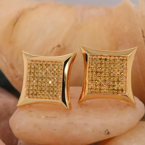 Vista 4 de Dazzlingrock Collection Pendientes de tuerca de 0,33 quilates (ctw) de diamante redondo amarillo con micro pavimentación en forma de cometa de 13 CT
