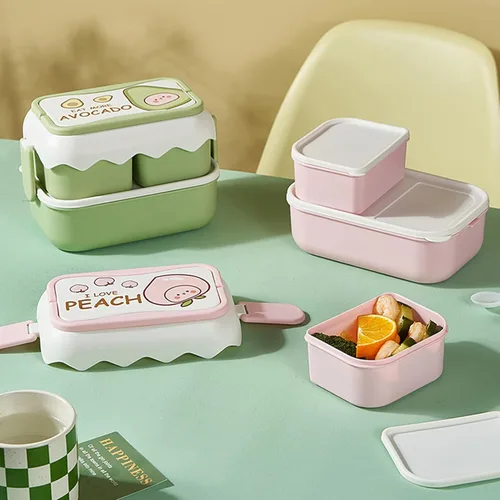 Vista 9 de TOPINCN Cajas de almuerzo para microondas de dibujos animados lindos, contenedor independiente del compartimiento, contenedores plásticos apilables