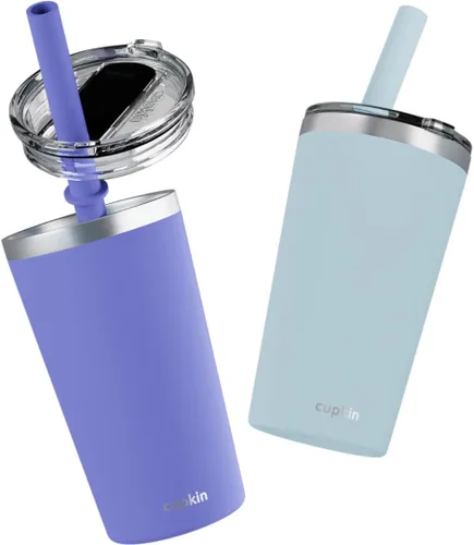 Vista 42 de CUPKIN - Taza apilable de acero inoxidable para niños, taza para batidos, tazas aisladas con recubrimiento en polvo, tapa libre de BPA y pajilla