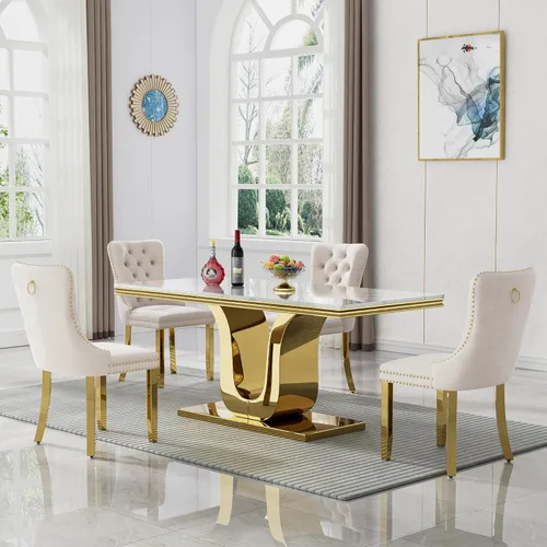 Vista 12 de SSLine Mesa de comedor moderna para mesa de cocina de mármol sintético de 6,70 pulgadas, mesa de comedor rectangular para muebles de cocina