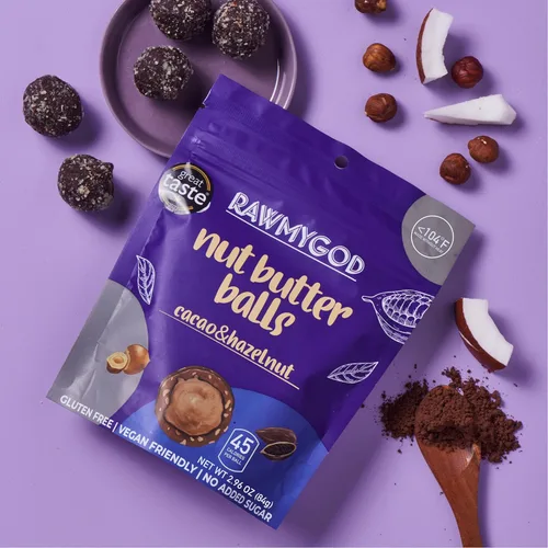 Vista 3 de RAWMYGOD Bolas de mantequilla de nuez, sin gluten, veganas, sin azúcar añadida, paquete de 4 bolsas, 7 bolas por bolsa resellable