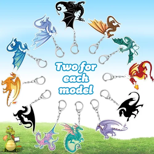 Vista 5 de Llavero de dragón de 2.4 pulgadas para niños, recuerdo de fiesta de dragón, llavero de dragón acrílico, llavero de dinosaurio, llavero de dinosaurio