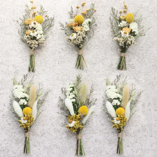 Vista 9 de Mini Ramillete de Flores Secas (Juego de 6) para Decoraciones Artesanales Hechas a Mano y Ojales para Padrinos y Novios. (Burdeos)