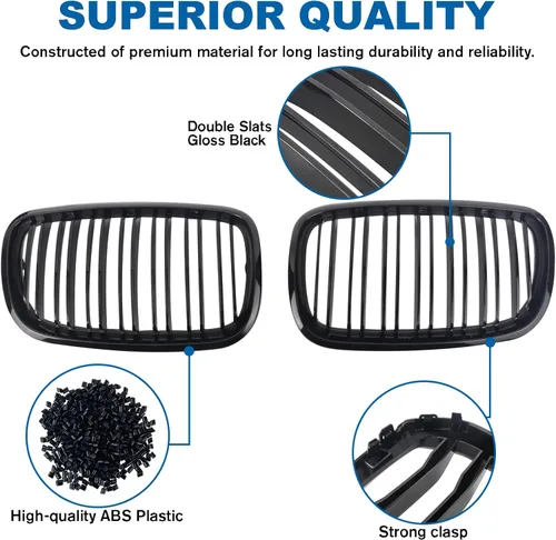 Vista 3 de Parrilla de riñón para parachoques delantero, color negro brillante, compatible con BMW X5 E70 X6 E71 2007-2014 doble listón doble línea